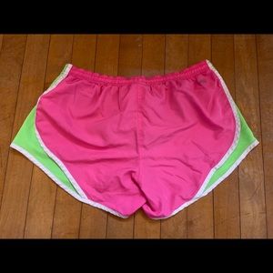 Soffe, athletic shorts, size M, pink & green